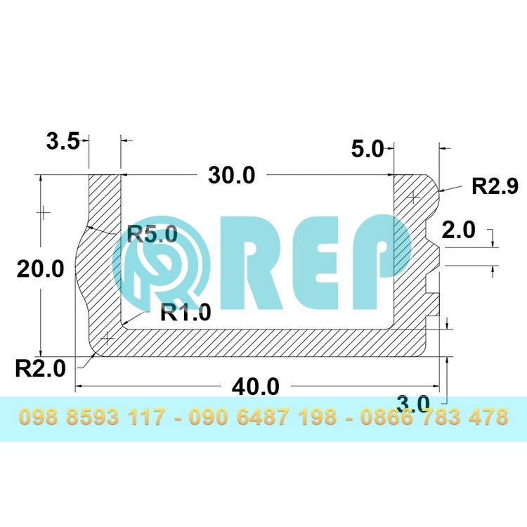 ron cao su chu U 40x20x30