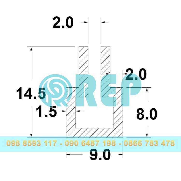 ron cao su chu U 9x15.5x6